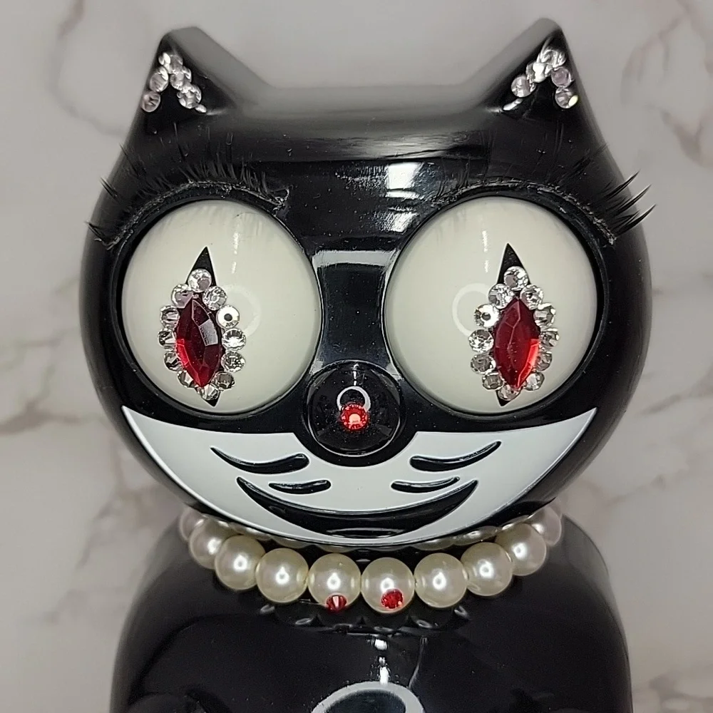 Black Jeweled Lady Kit-Cat Klock clock with red tail SUPER RARE - Picture 1 of 12